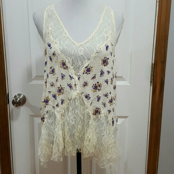 Free People Tops - Free People Floral Lace Tank Size M
